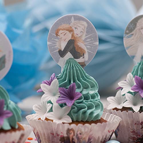 Dekora Dekorapin Decoración Comestible para Tartas Cupcakes o Pasteles de Cumpleaños Infantiles, 20 Obleas Comestibles de Frozen 2 Tamaño 6,5x4cm, 135013