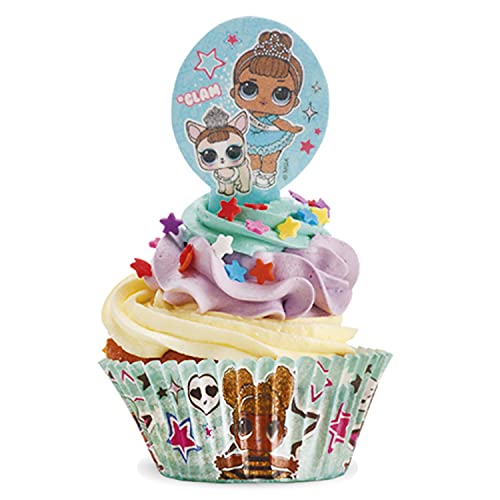 Dekora Dekorapin Decoración Comestible para Tartas Cupcakes o Pasteles de Cumpleaños Infantiles, 20 Obleas Comestibles de las Muñecas LOL Surprise Tamaño 6,5x4cm, 135018