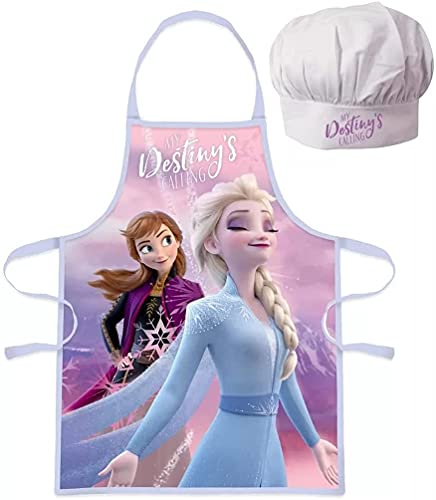 Delantal + sombrero de chef cocinero Disney Frozen II Frozen 2 - Disfraz infantil de 3 a 8 años, rosa Anna Elsa