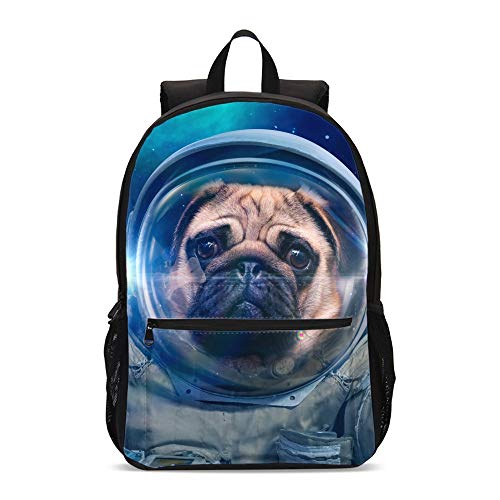 Delerain Astronauta perro carlino 3 piezas Mochila Set para niños Back to School Bookbag con Shouder Bag y estuche de lápiz durable ligero viaje para adolescentes estudiantes niños niñas