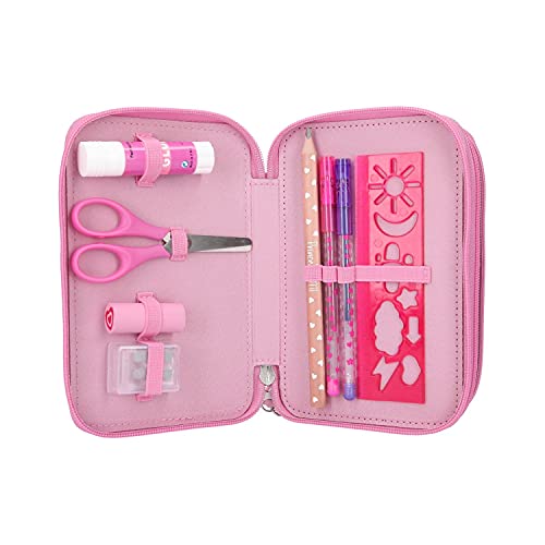 Depesche Depesche-DP-0011463 11463 Princess Mimi-Estuche con 2 Compartimentos y Relleno con lápices, sacapuntas, Regla, Plantillas, Pegamento y Tijeras, Color Rosa