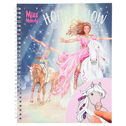 Depesche Depesche-DP-006049 6049 Miss Melody-Libro para Colorear con 7 rotuladores de Doble Fibra mágica, 30 páginas con Motivos de How de Caballos, Color carbón