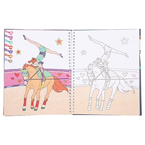 Depesche Depesche-DP-006049 6049 Miss Melody-Libro para Colorear con 7 rotuladores de Doble Fibra mágica, 30 páginas con Motivos de How de Caballos, Color carbón