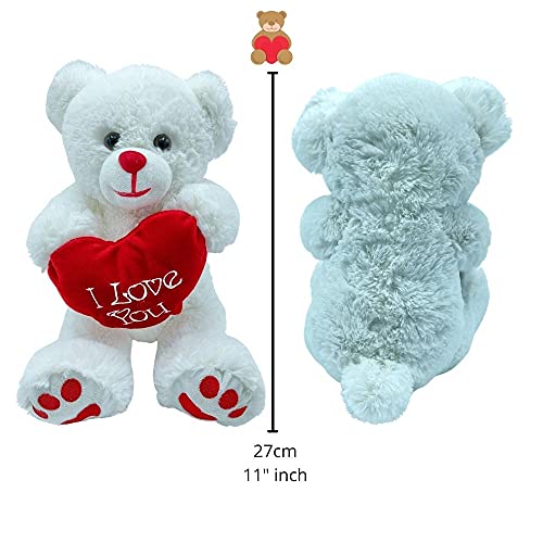 Desconocido Peluche de Oso Blanco con corazón I Love You, 27 CM (11"), de Textura Súper Suave, San Valentín, Juguete (48873)