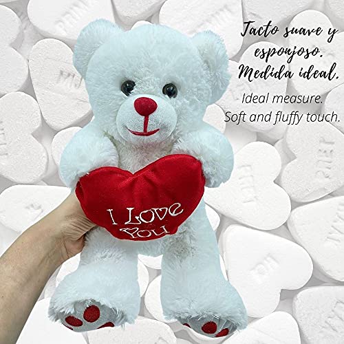 Desconocido Peluche de Oso Blanco con corazón I Love You, 27 CM (11"), de Textura Súper Suave, San Valentín, Juguete (48873)