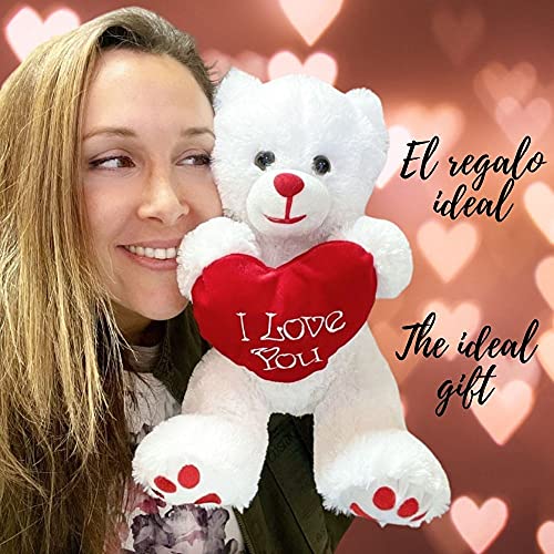 Desconocido Peluche de Oso Blanco con corazón I Love You, 27 CM (11"), de Textura Súper Suave, San Valentín, Juguete (48873)