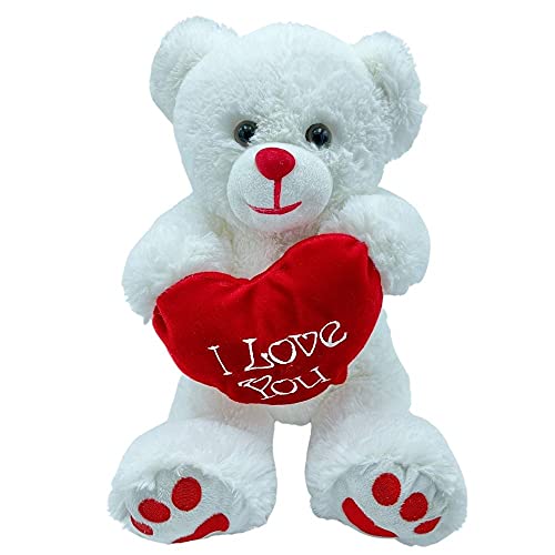 Desconocido Peluche de Oso Blanco con corazón I Love You, 27 CM (11"), de Textura Súper Suave, San Valentín, Juguete (48873)