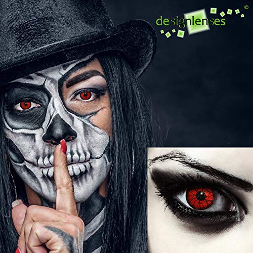 Designlenses, Dos lentillas de color rojo para Halloween monstruo disfraz lentillas sin dioprtías / corregir + gratis caso de lente „Red Monster"