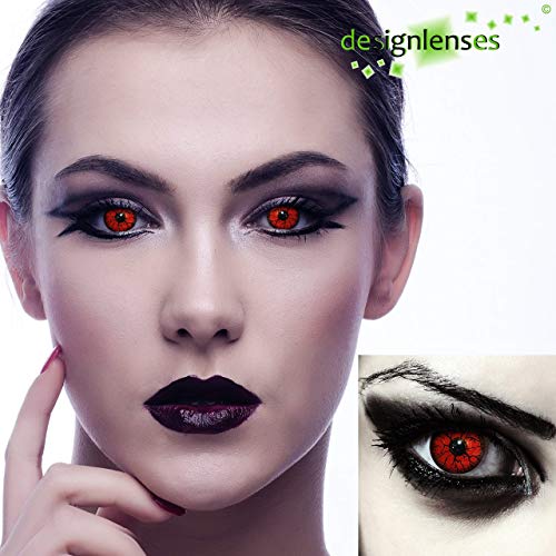 Designlenses, Dos lentillas de color rojo para Halloween monstruo disfraz lentillas sin dioprtías / corregir + gratis caso de lente „Red Monster"