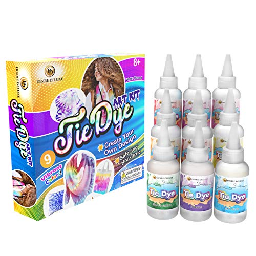 Desire Deluxe - Kit de tintes de 9 Colores para teñir Tela y Ropa Tie Dye Kit - Actividad Creativa y artística para niños y Adultos