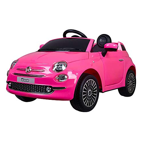 Devessport - Coche eléctrico para niños con Mando de Control Remoto - Fiat 500 - Coche teledirigido con batería - Ideal para niños de 3 a 8 años (máximo 30 Kg) - Medidas: 113 x 67,5 x 53 cm (Rosa)