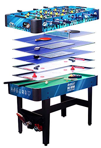 Devessport - Multijuego 7 en 1 - Futbolín, Billar, Push Hockey, Ice Hockey, Ping-pong, Dados, Black Jack, Incluye nivelador, Mango de plástico, Dispone de marcadores - Medidas: 120 x 61 x 82 Cm