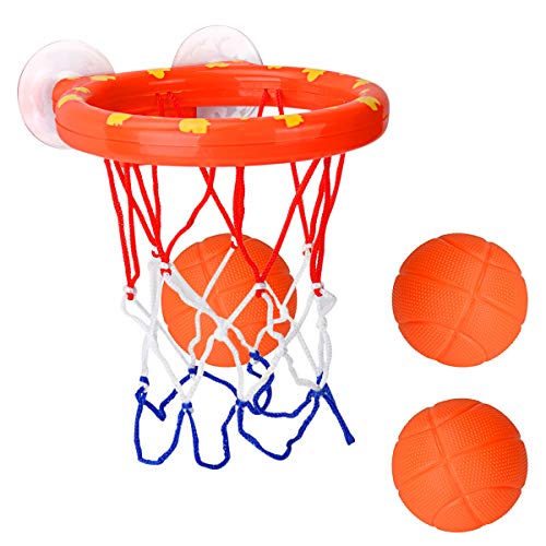 DEWEL Juguetes de Baño Bebe Pelota de Baloncesto para niños con Ventosa Fuerte Fácil de Instalar con 3 Pelotas Canasta Baloncesto Infantil