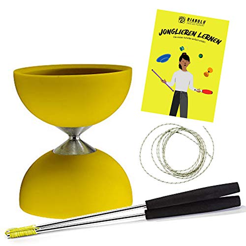 Diabolo Freizeitsport Juego de malabares Acrobat con diábolo (amarillo) y palos de aluminio con cuerda de repuesto Henrys, ideal para niños, principiantes y principiantes, incluye instrucciones (idioma español no garantizado)