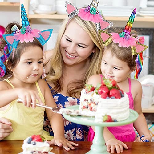 Diadema Unicornio Niña Cumpleaños, con Brillantes Orejas de Gato y Cuerno de Unicornio, Banda de Pelo de Unicornio, con 3 Pinzas para el Cabello de Peluca de Unicornio, para Cumpleaños Fiestas Cosplay