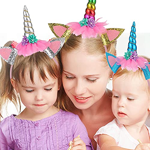 Diadema Unicornio Niña Cumpleaños, con Brillantes Orejas de Gato y Cuerno de Unicornio, Banda de Pelo de Unicornio, con 3 Pinzas para el Cabello de Peluca de Unicornio, para Cumpleaños Fiestas Cosplay