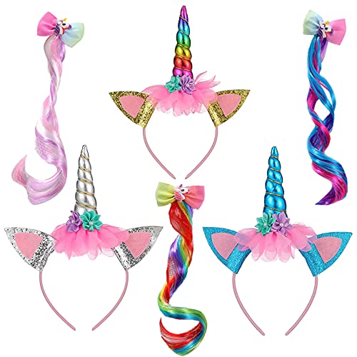 Diadema Unicornio Niña Cumpleaños, con Brillantes Orejas de Gato y Cuerno de Unicornio, Banda de Pelo de Unicornio, con 3 Pinzas para el Cabello de Peluca de Unicornio, para Cumpleaños Fiestas Cosplay