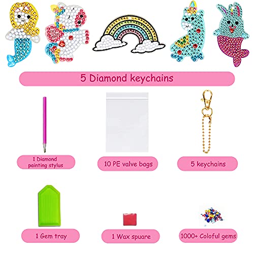 Diamond Painting Kit Completo, Haga sus Propios Llaveros de Animales GEM 5D de Manualidades de Diamond Painting Kit Completo Prime por Números, Artes y Manualidades para Niños de 4 a 12 Años