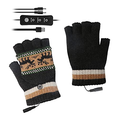 Dibiao Guantes Térmicos USB para Hombres Y Mujeres Guantes para Ordenador Portátil Cálidos para Invierno Guantes Elk Calentadores Eléctricos para Manos Guantes sin Dedos con Cubierta de