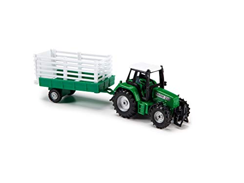 Dickie Toys 203733001 Farm Life Team - Tractor con Remolque, Juguete de Granja, Tractor de Juegos, con depósito, Remolque para Caballos o heno, 3 Modelos Diferentes, 18 cm, a Partir de 3 años