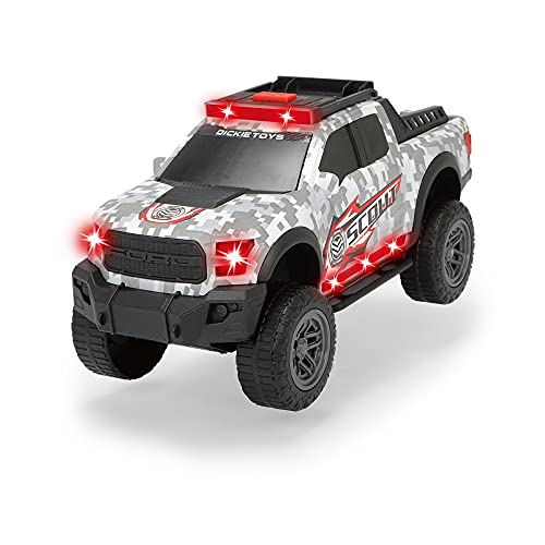 Dickie Toys 203756000 Ford F150 Raptor – Scout Juguete Auto con piñón Libre, función de luz y Sonido