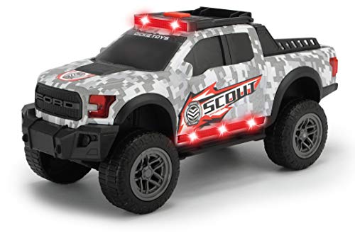 Dickie Toys 203756000 Ford F150 Raptor – Scout Juguete Auto con piñón Libre, función de luz y Sonido