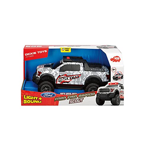 Dickie Toys 203756000 Ford F150 Raptor – Scout Juguete Auto con piñón Libre, función de luz y Sonido