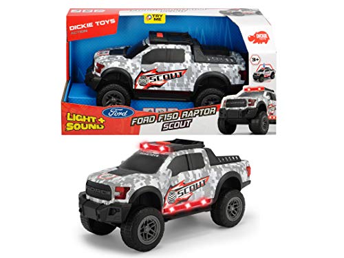 Dickie Toys 203756000 Ford F150 Raptor – Scout Juguete Auto con piñón Libre, función de luz y Sonido