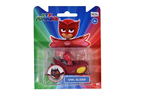 Dickie Toys PJ Masks - Pack Individual de Deslizadores de búho, vehículo de Metal, Rueda Libre, 7 cm, a Partir de 3 años