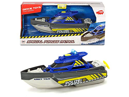 Dickie Toys Special Forces Patrol - Barco de Juguete con Cuerda de Cuerda, luz y Sonido, Incluye Pilas, 24 cm, para niños a Partir de 3 años