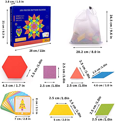 Diealles Shine Tangram Madera, 155Pcs Rompecabezas de Madera para Niños, Puzzles de Madera de Formas Geométricas con 24Pcs Tarjetas de Diseño