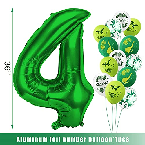 Dino Deko - Globos decorativos para cumpleaños infantil, diseño de dinosaurio, 4 años, color verde