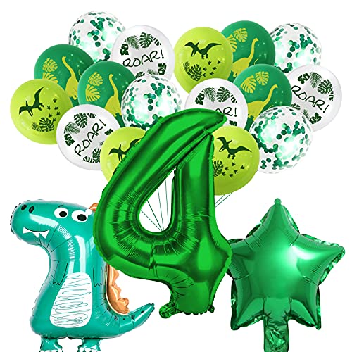 Dino Deko - Globos decorativos para cumpleaños infantil, diseño de dinosaurio, 4 años, color verde