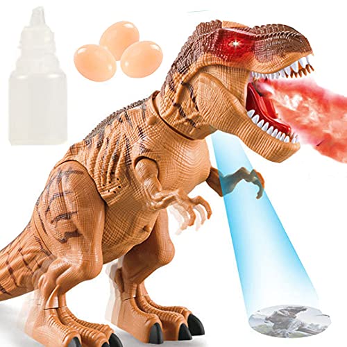 Dinosaurio Electrónico para Caminar, POOPHUNS, rociador de Niebla de Agua, Huevos, Dinosaurio, Juguete, Control de Sonidos Rugientes, Dinosaurio para Niños y Niñas de 3 a 6 Años (Marrón)