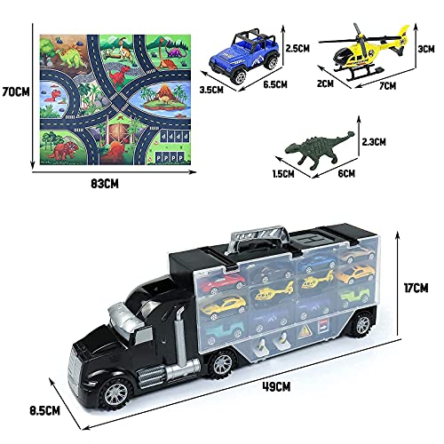 Dinosaurios Juguetes Coches de Juguetes Transportador con 12 Dinosaurios 2 Avión 12 Camions Coches 1 Tapete Infantil Imágenes Jurassic Juegos Educativos Regalos para Juguetes niños niñas 3 4 5 6 años