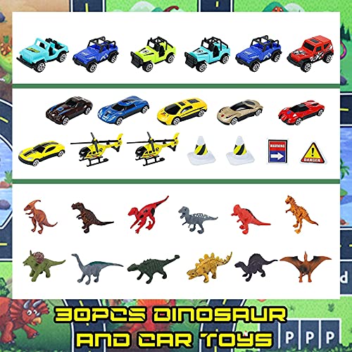 Dinosaurios Juguetes Coches de Juguetes Transportador con 12 Dinosaurios 2 Avión 12 Camions Coches 1 Tapete Infantil Imágenes Jurassic Juegos Educativos Regalos para Juguetes niños niñas 3 4 5 6 años