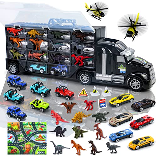 Dinosaurios Juguetes Coches de Juguetes Transportador con 12 Dinosaurios 2 Avión 12 Camions Coches 1 Tapete Infantil Imágenes Jurassic Juegos Educativos Regalos para Juguetes niños niñas 3 4 5 6 años