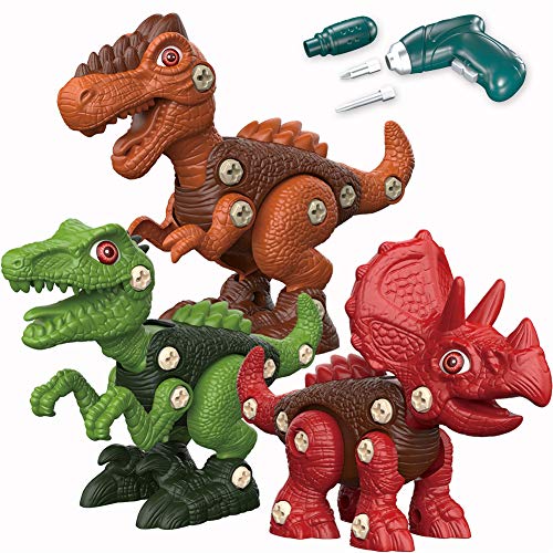 Dinosaurios Juguetes con Taladro Eléctrico,Juego Construccion Puzzle Tiranosaurio Rex,Velociraptor y Triceratops para DIY Juegos de Dinosaurios Cumpleaños Regalo para Niños de 3,4,5,6,7,8,9 Años