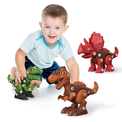 Dinosaurios Juguetes con Taladro Eléctrico,Juego Construccion Puzzle Tiranosaurio Rex,Velociraptor y Triceratops para DIY Juegos de Dinosaurios Cumpleaños Regalo para Niños de 3,4,5,6,7,8,9 Años