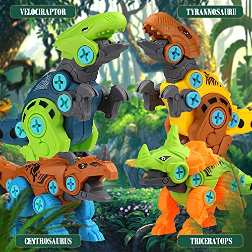 Dinosaurios Juguetes con Taladro, ZWOOS 4 Piezas Huevo de Dinosaurio Juegos DIY Construccion Juguete de Montaje de Dinosaurios para Niños y Niñas 3 Años