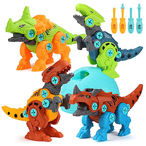 Dinosaurios Juguetes con Taladro, ZWOOS 4 Piezas Huevo de Dinosaurio Juegos DIY Construccion Juguete de Montaje de Dinosaurios para Niños y Niñas 3 Años