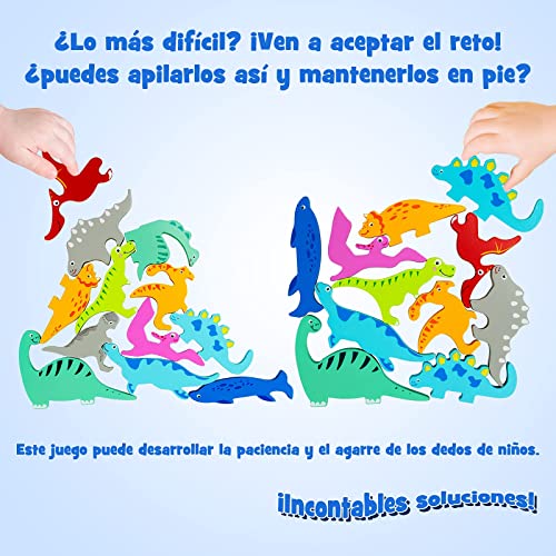 Dinosaurios Juguetes Puzzle 3 Años Madera Rompecabezas para 3 4 5 7 9 Años Juguetes Montessori Juguetes Educativos Niños 3 años Niñas Cumpleaños Animales Apilar Encajar Bloques de Madera HONGDDY