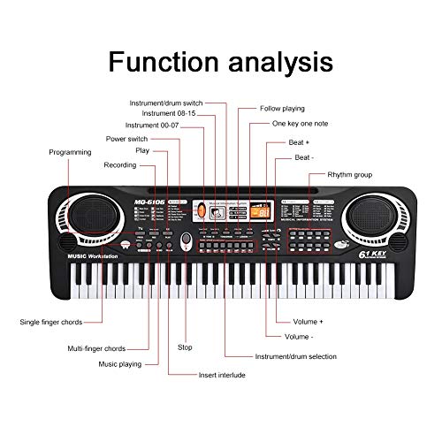 Dioche Piano Digital de 61 teclas Piano Digital Portátil con Mini Micrófono para Niños con 6 presentaciones, Ritmo y Volumen Ajustables, 54 x 17,5 x 5,5 cm