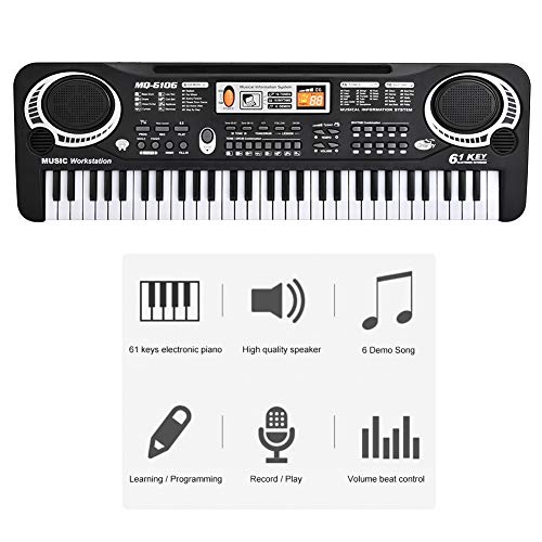 Dioche Piano Digital de 61 teclas Piano Digital Portátil con Mini Micrófono para Niños con 6 presentaciones, Ritmo y Volumen Ajustables, 54 x 17,5 x 5,5 cm