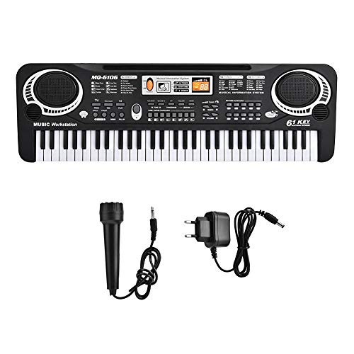 Dioche Piano Digital de 61 teclas Piano Digital Portátil con Mini Micrófono para Niños con 6 presentaciones, Ritmo y Volumen Ajustables, 54 x 17,5 x 5,5 cm