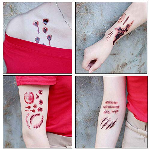 Disfraces de Halloween Tatuajes de zombis, Maquillaje para decoraciones de fiesta de Halloween, Body Scar Stickers para Cosplay 18 hojas (Tatuajes de zombis)