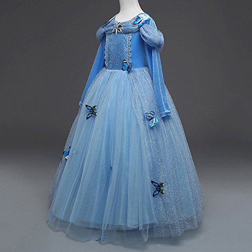 Disfraz Cenicienta Niña Cinderella Dress Princesa Carnaval Traje de Princesa para Halloween Navidad Fiesta Cumpleaños Cosplay Mariposa Costume para Niñas Bebé Chicas 3-9 Años 7-8 Años