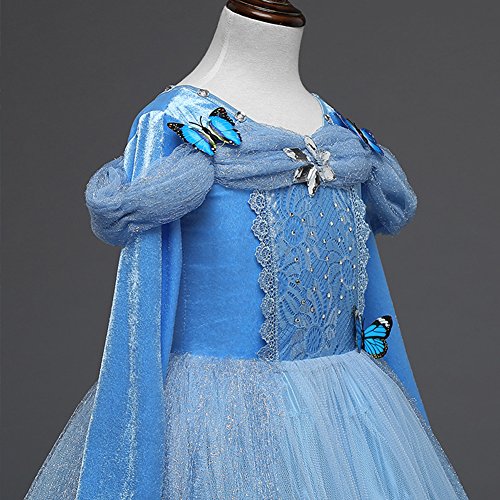 Disfraz Cenicienta Niña Cinderella Dress Princesa Carnaval Traje de Princesa para Halloween Navidad Fiesta Cumpleaños Cosplay Mariposa Costume para Niñas Bebé Chicas 3-9 Años 7-8 Años