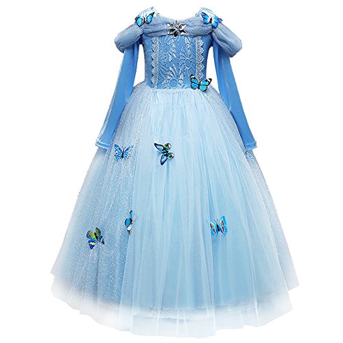 Disfraz Cenicienta Niña Cinderella Dress Princesa Carnaval Traje de Princesa para Halloween Navidad Fiesta Cumpleaños Cosplay Mariposa Costume para Niñas Bebé Chicas 3-9 Años 7-8 Años