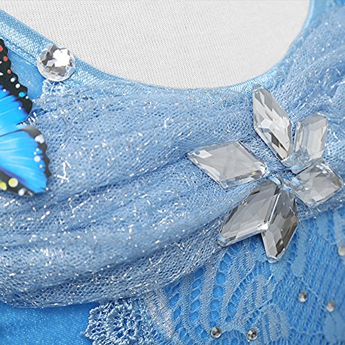 Disfraz Cenicienta Niña Cinderella Dress Princesa Carnaval Traje de Princesa para Halloween Navidad Fiesta Cumpleaños Cosplay Mariposa Costume para Niñas Bebé Chicas 3-9 Años 7-8 Años